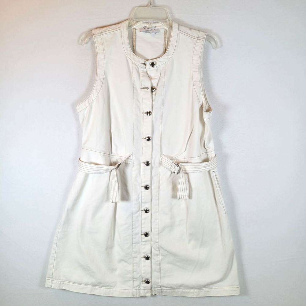 Derek Lam Womens Utility Denim Tank Button Buckle Dress Size 14 White Plus Retro